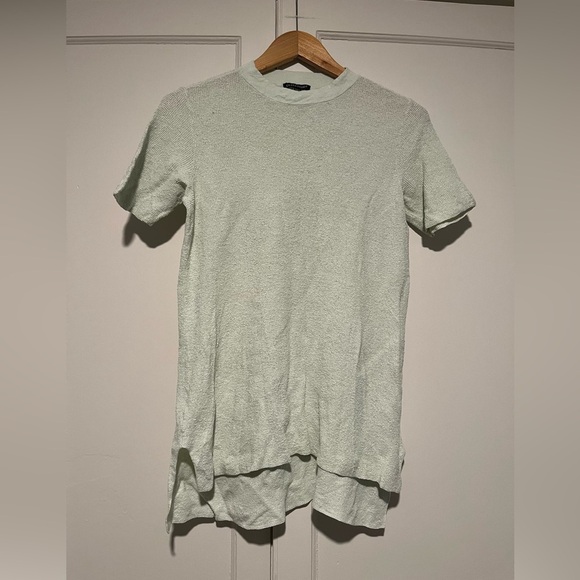 Eileen Fisher Mint Green Linen Blend Tunic Short Sleeve Knit Lightweight Sweater - Picture 1 of 4